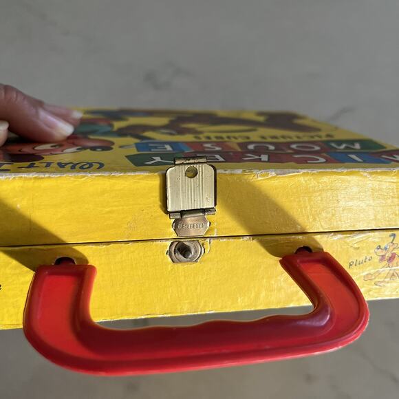 Disney Mickey Mouse Picture Cubes 12 Wood Blocks Puzzle Box Set 60s West Germany - Picture 3 of 13